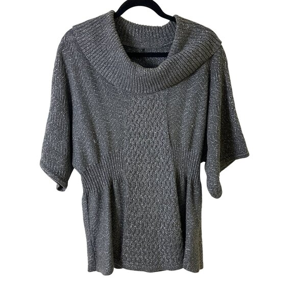 Gauge & Cable XL Gray Metallic Knit Sweater Tunic Cowl Neckline Wide Sleeves - Picture 3 of 11
